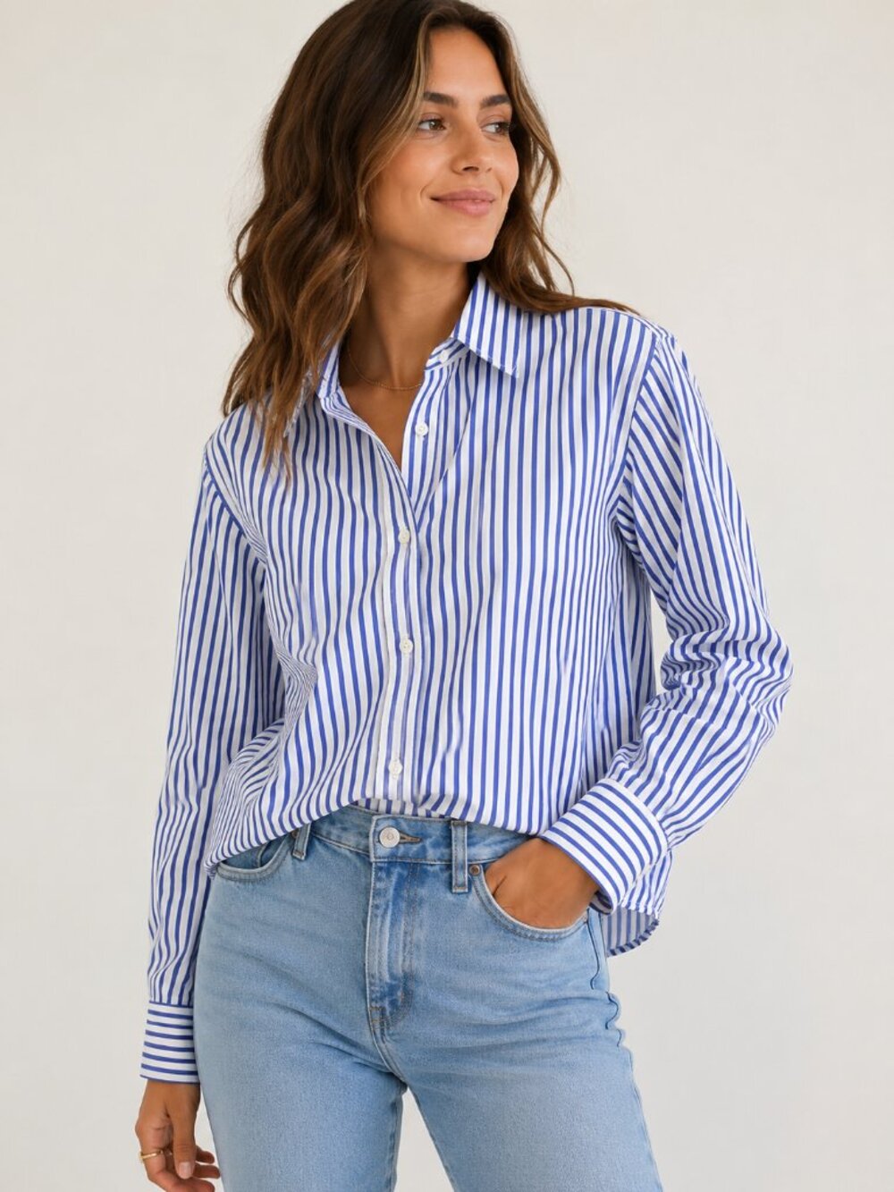 Lauren Ralph Lauren Blue and White Striped Button-Down Shirt